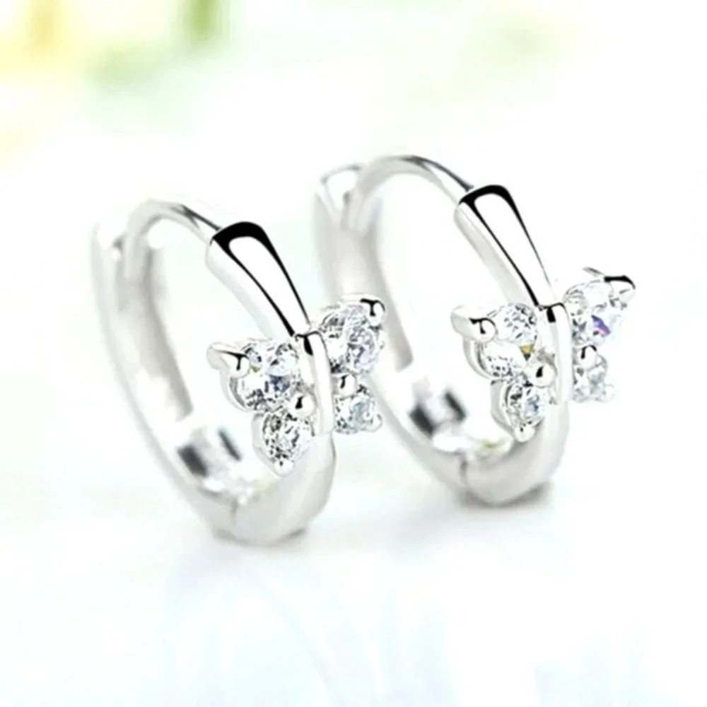 Beautiful 925 Silver White Sapphire Small Butterfly Hoops